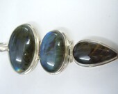 Free Shipping ---- gorgeous truly beautiful sterling silver labradorite blue fire 3 stone gemstone pendent huge size wholesale price
