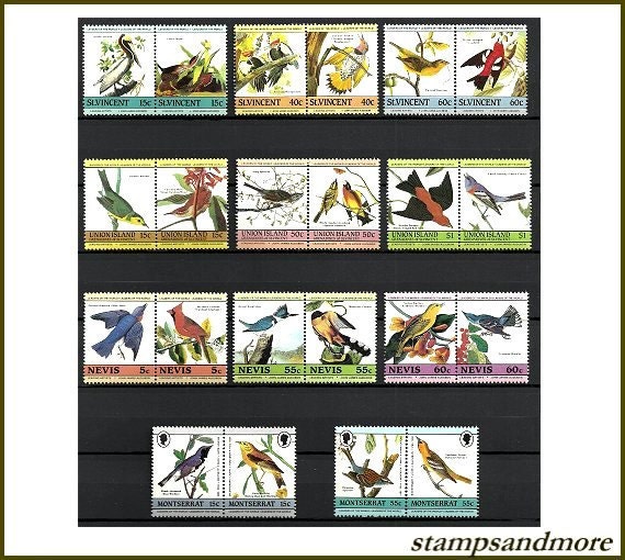 Lot of Colorful Bird Postage Stamps - Scrapbooking - Card Making