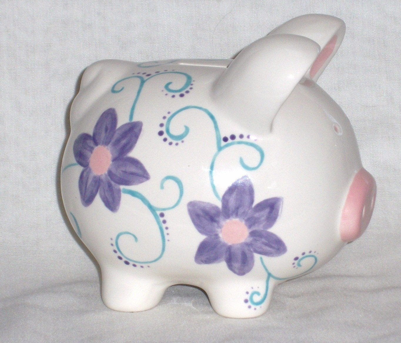 Hand painted Ceramic Piggy Bank - Personalized - Flowers and Swirls
