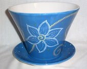 Ceramic Flower Pot - Hand Painted - Blue - Flowers & Swirls