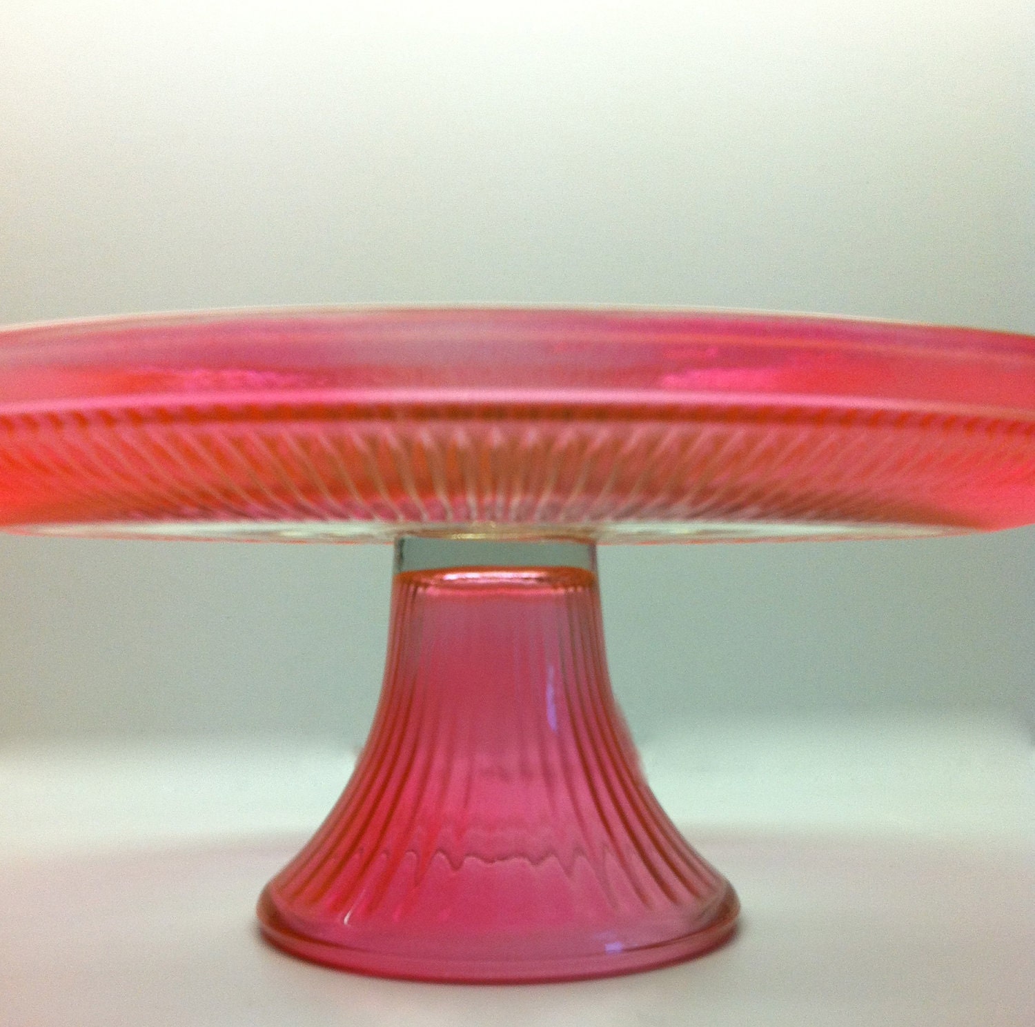 Full Size Cake Stand with Full Size Dome in Rose Pink with a Hint of Green