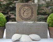 Monogram Burlap Hurricane votive...as seen on House Beautiful Magazine online Holiday 2011..bridesmaid gift OR hostess housewarming gift
