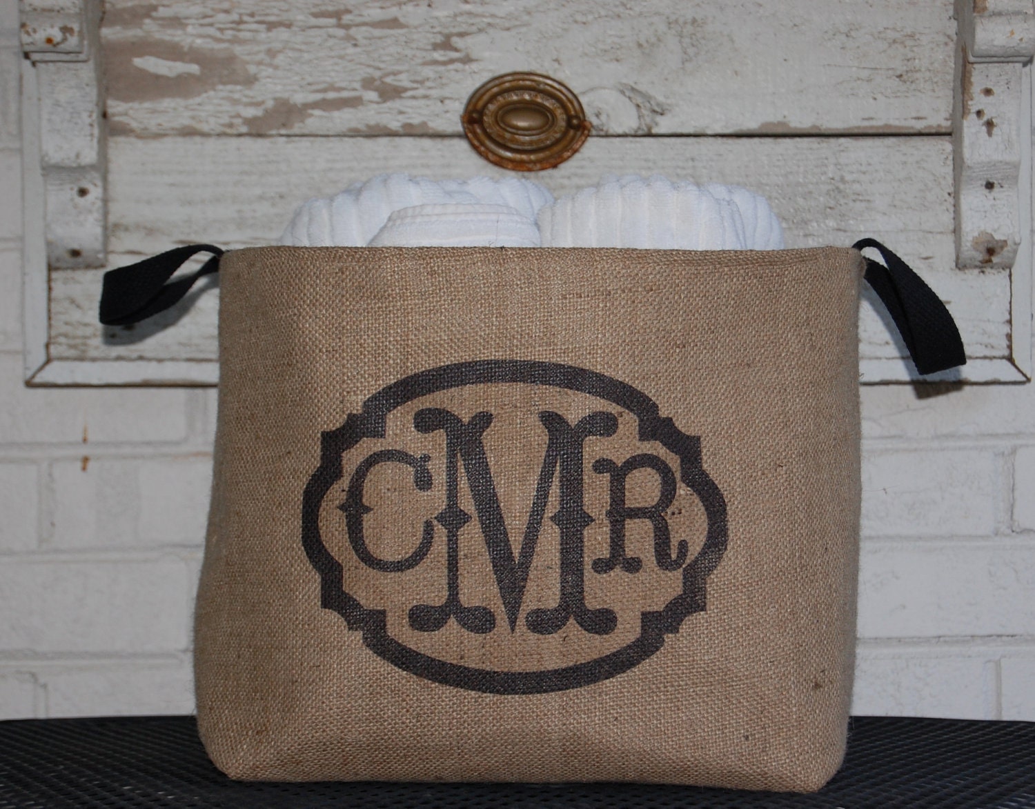 Monogram Burlap Bin Container chic storage, Great Bridesmaid gift, birthday, personalized gift. Charming home decor