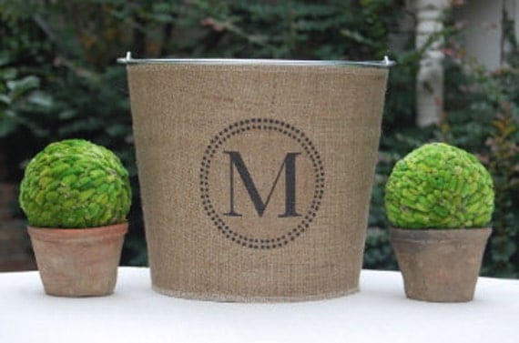 Monogram Burlap Bucket Pail for Wedding or Home....charming rustic chic appeal personalized just for you.