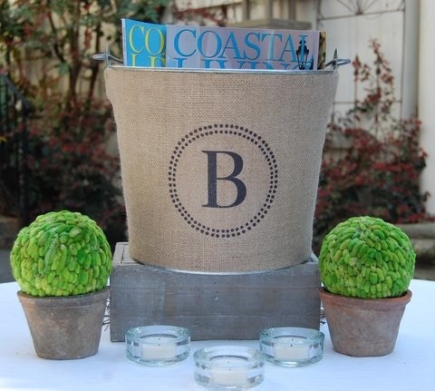 Monogram Burlap Bucket Pail for Wedding or Home....charming rustic chic appeal personalized just for you.