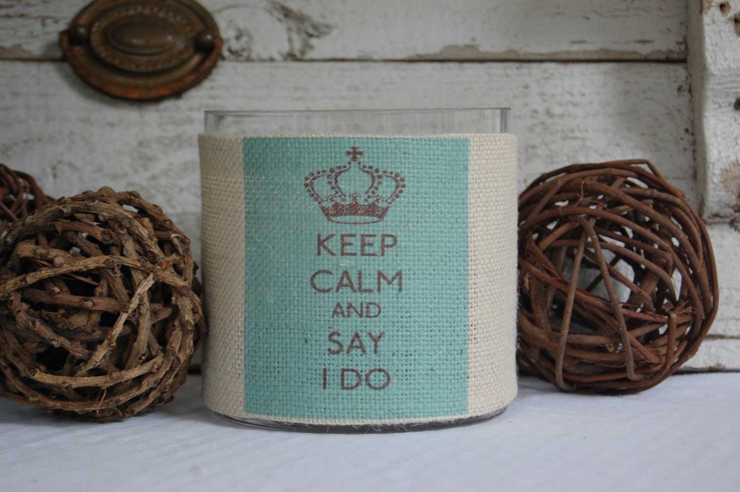 Keep Calm and Say I Do Burlap Hurricane Glass Vase......perfect for engagement gift or couples shower...so Vintage Chic