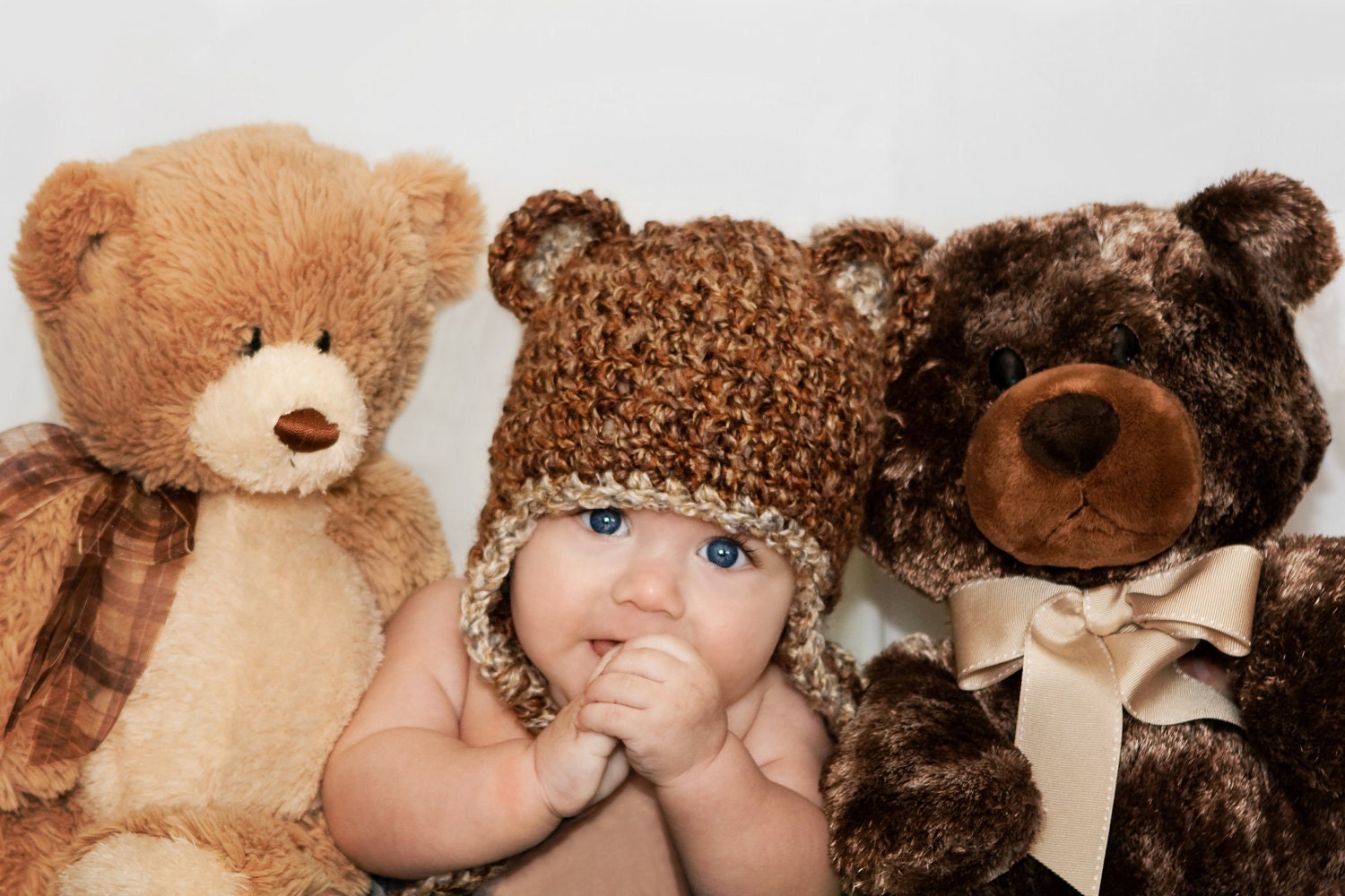Snuggly Fuzzy Bear Earflap Hat  in Regal Earth and Shale....Great Photo Prop