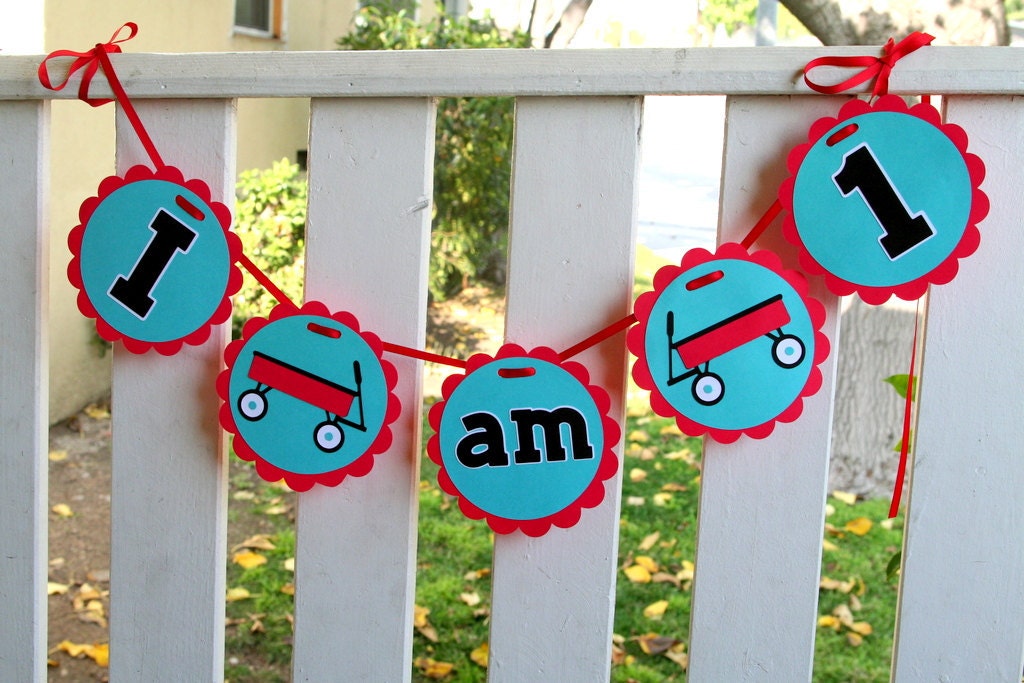 Little Red Wagon High Chair Banner I am 1
