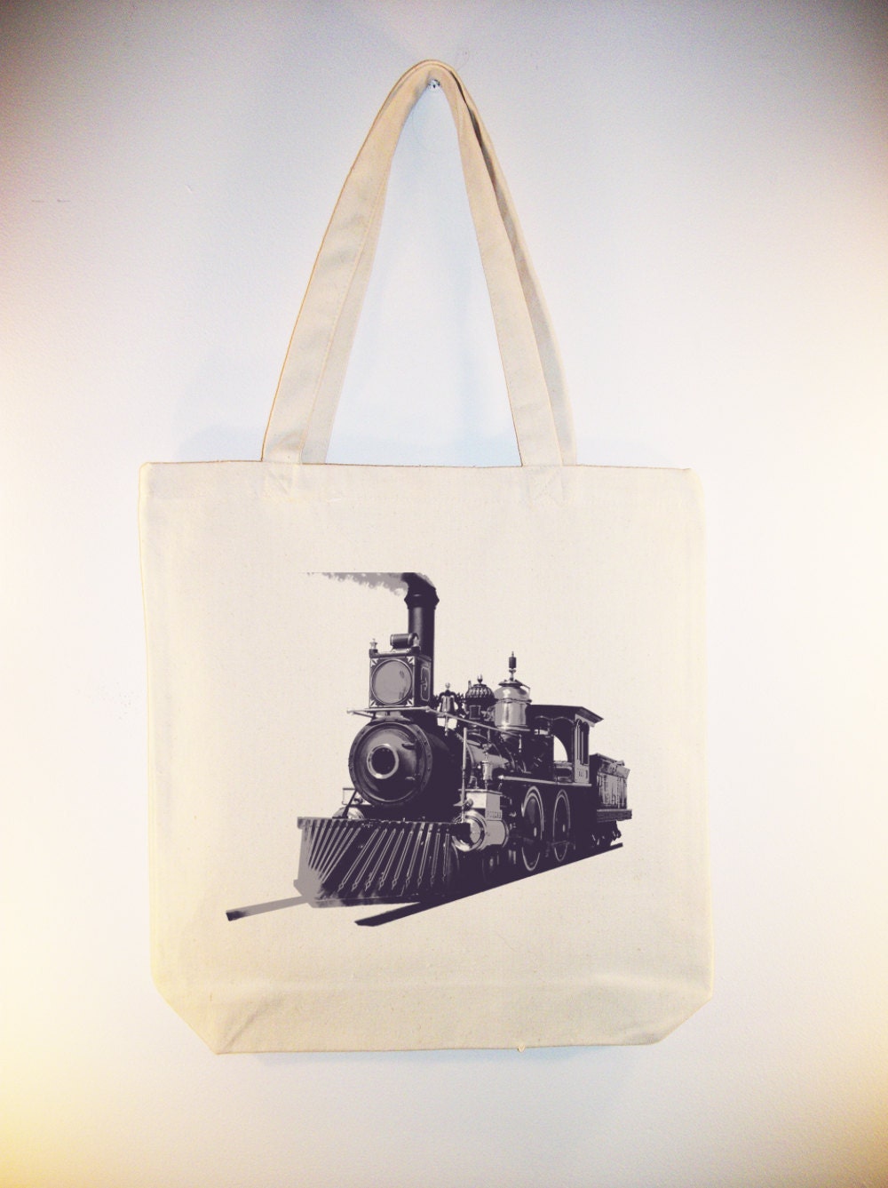 Locomotive Train Image Canvas Tote with Shoulder Strap - other sizes & image colors available