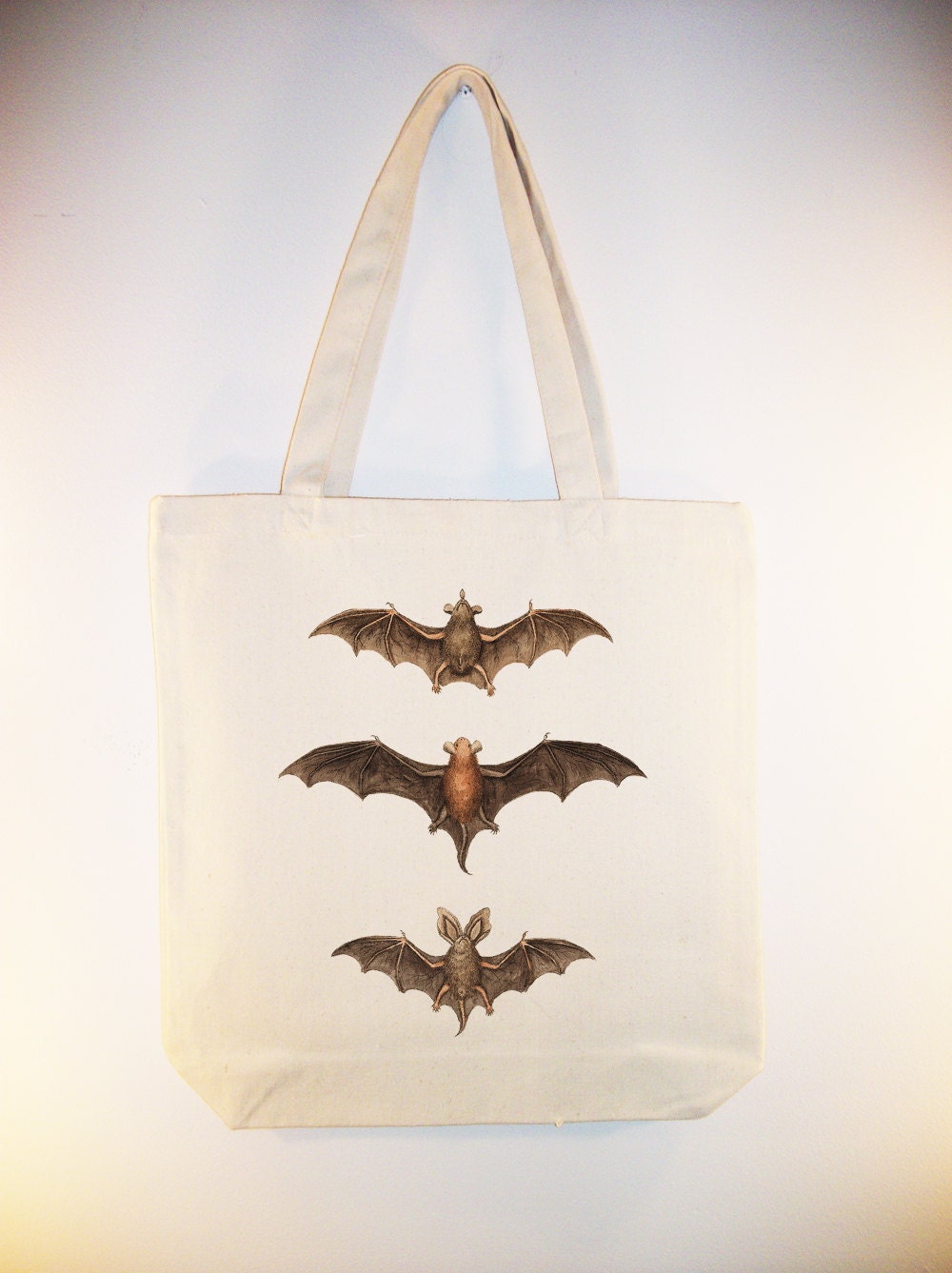 Awesome Vintage Bats illustration transferred onto 15x15 Canvas Tote -- other bag sizes available