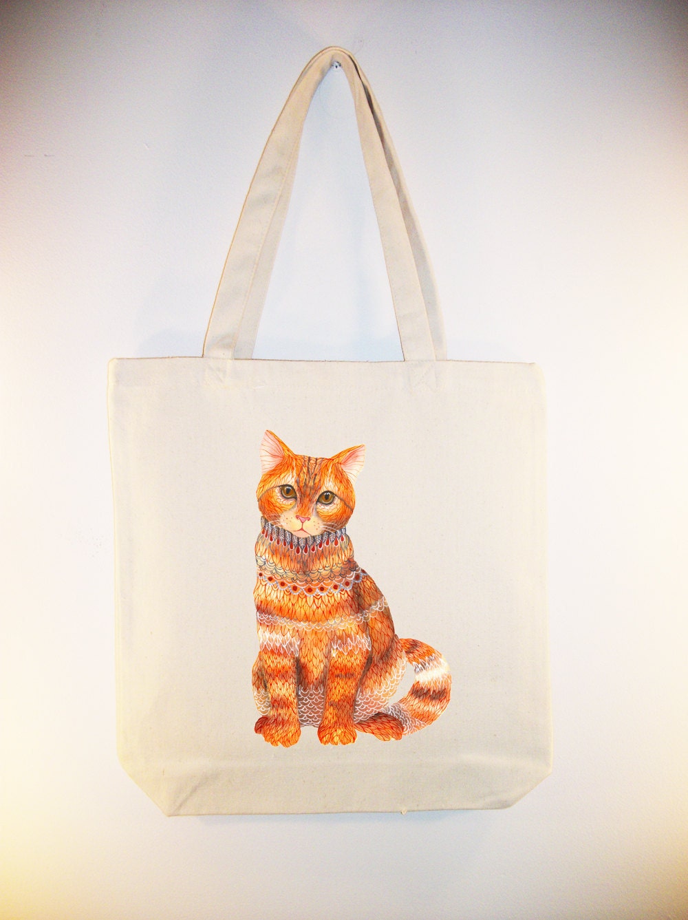 Lacy Cat -- (ARTIST OLA LIOLA) on 15x15 Canvas Tote with shoulder strap - other bag sizes available