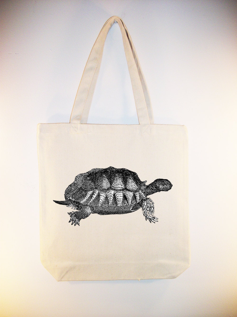 Vintage Turtle illustration on 15x15 Canvas Tote with shoulder strap - other sizes available