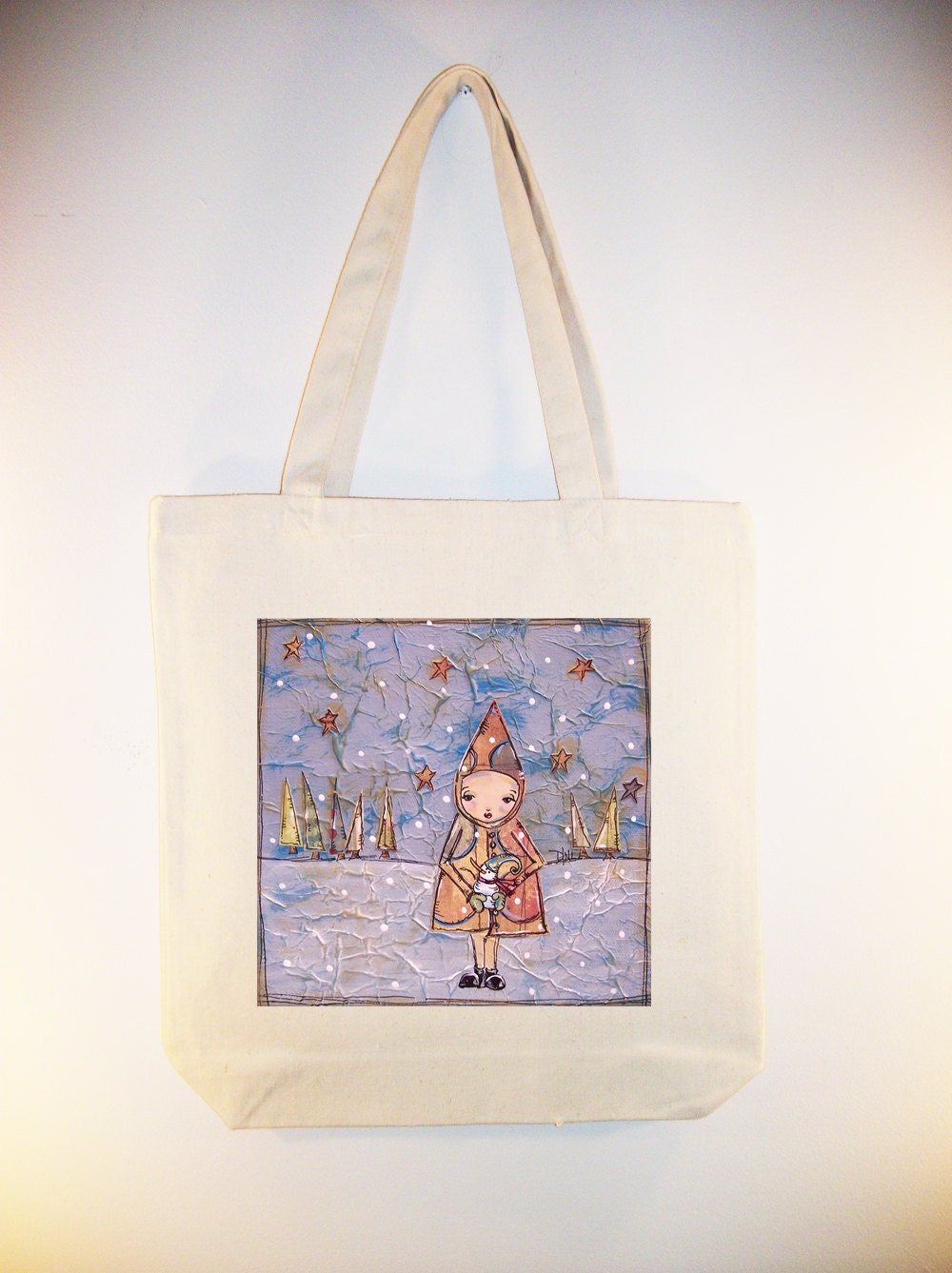 Snowman -- (ARTIST DINI BURNY) on 15x15 Canvas Tote with shoulder strap - other bag sizes available