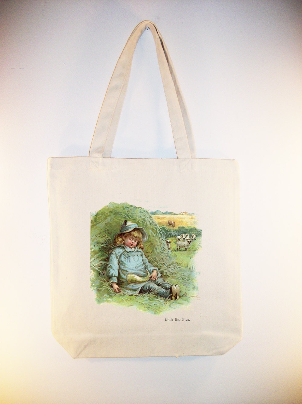 Little Boy Blue illustration on 15x15 Canvas Tote with shoulder strap - other bag sizes available