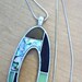 vintage boho hippie Oval Stain glass Mosaic tile Mother of Pearl silver pendant necklace