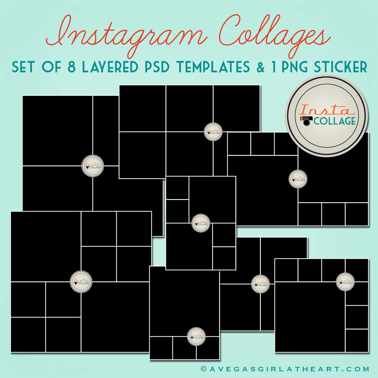 Instagram Layered PSD Collage Templates - 3x4, 4x4, 4x6, and 6x6