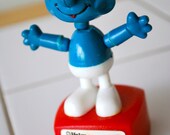Vintage Push Puppet Smurf 1981 Helm Red base