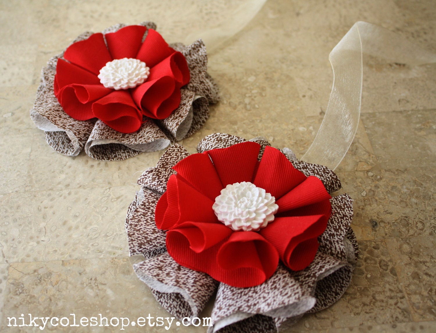 Sock Monkey Inspired  Magnetic Tie Backs Fabic Flowers