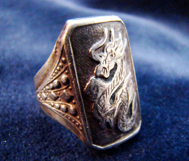 Mystical Vintage Dragon Statement Ring 950 Sterling Silver 8.5 9