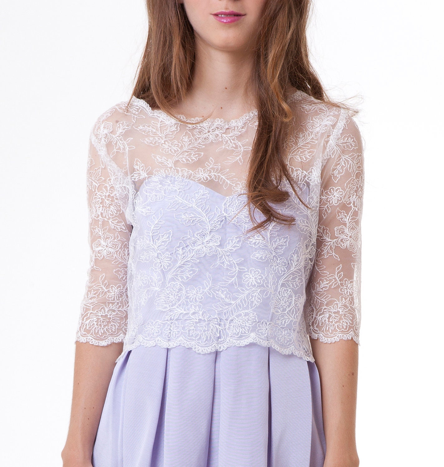 Chloe scalloped floral lace top wedding bridal off white ivory S M L CUSTOM