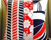 18x18 Pillow Cover - Vintage Red, White and Blue Nautical Patchwork