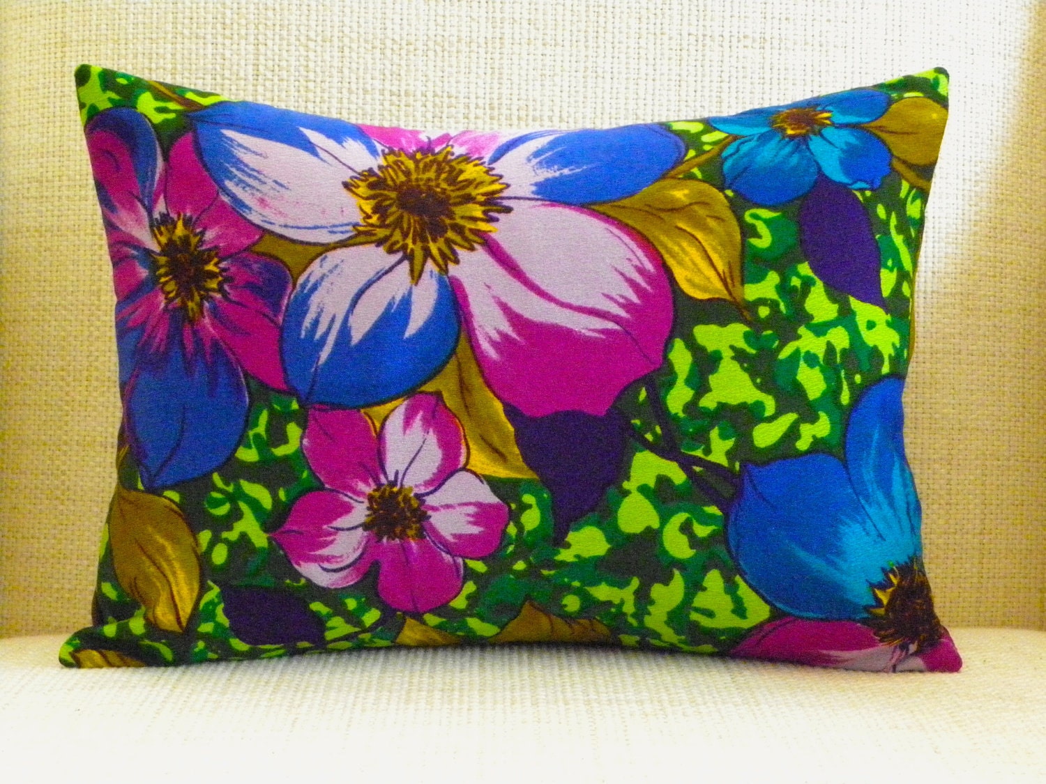 12 x 16 Pillow Cover - Vintage Vibrant Purple & Royal Blue Floral