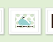 Whale Kids Bathroom Wall Art Prints, Children's wall art, Bathroom decor, Target inspired, - Set of three 8x10