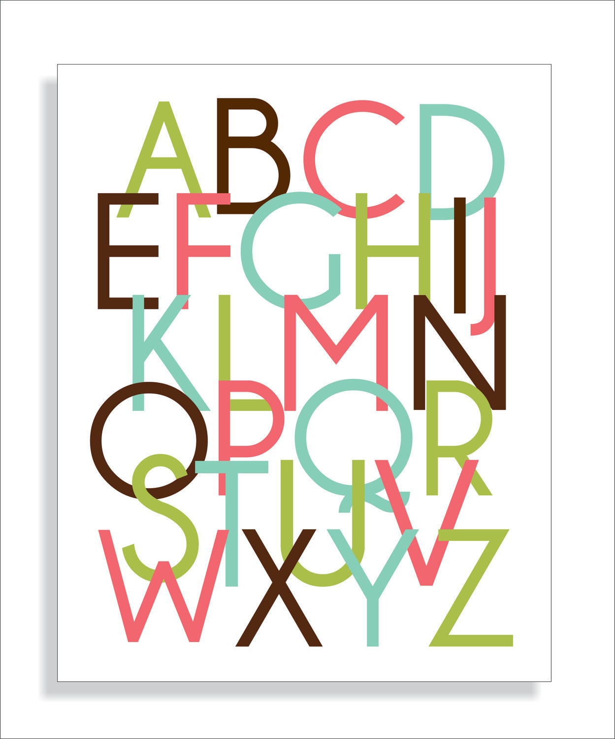Modern Alphabet Childrens Art Print / Poster, Nursery Wall Art -8x10