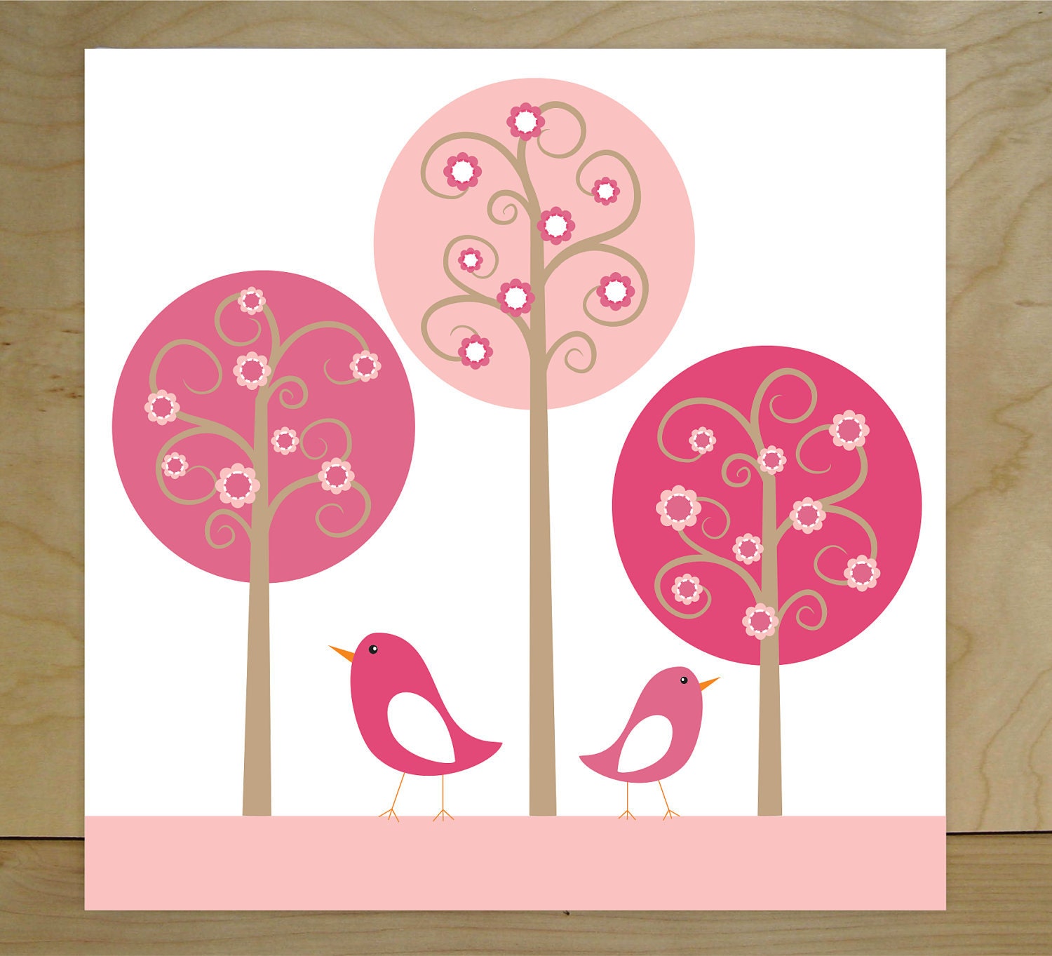 Birds and Trees, Nursery Wall Art, Canvas Wall Art, Kid's Room Decor Set of three 10x10 stretched canvas
