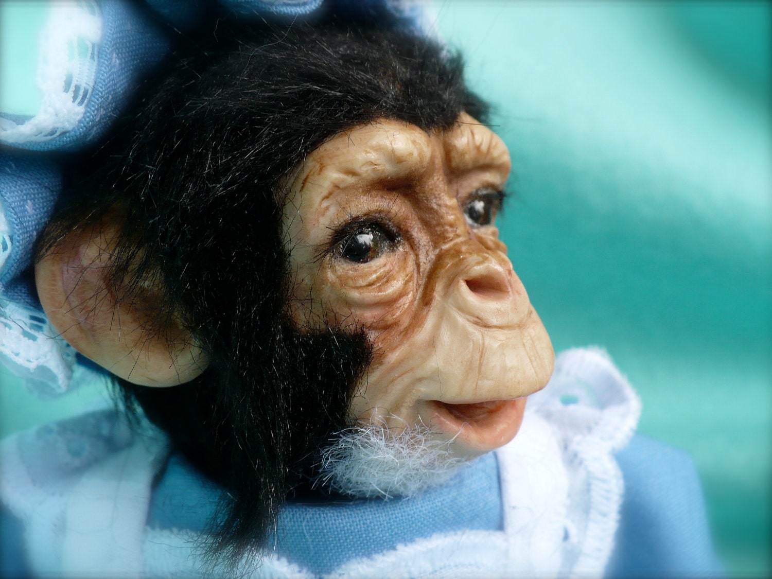 Custom made Baby Chimp, Chimpanzee, with clothing, OOAK, Polymer clay, Sculpture, Art Doll,