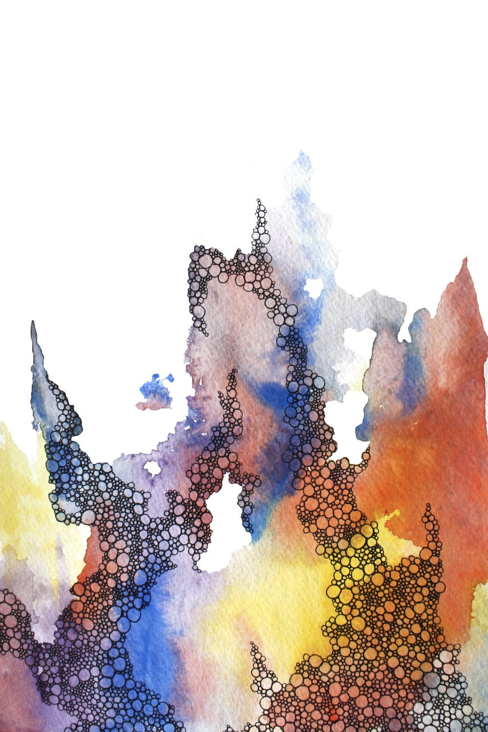 abstract watercolor art print in red, yellow, purple, blue