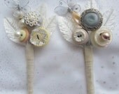 Vintage Button Wedding Corsage  Mother of Bride Boutonnière Buttonhole Corsage