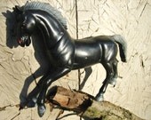 Plastic Horse Black Gray Imperial Demon Horse Red Eyes Vintage Toy