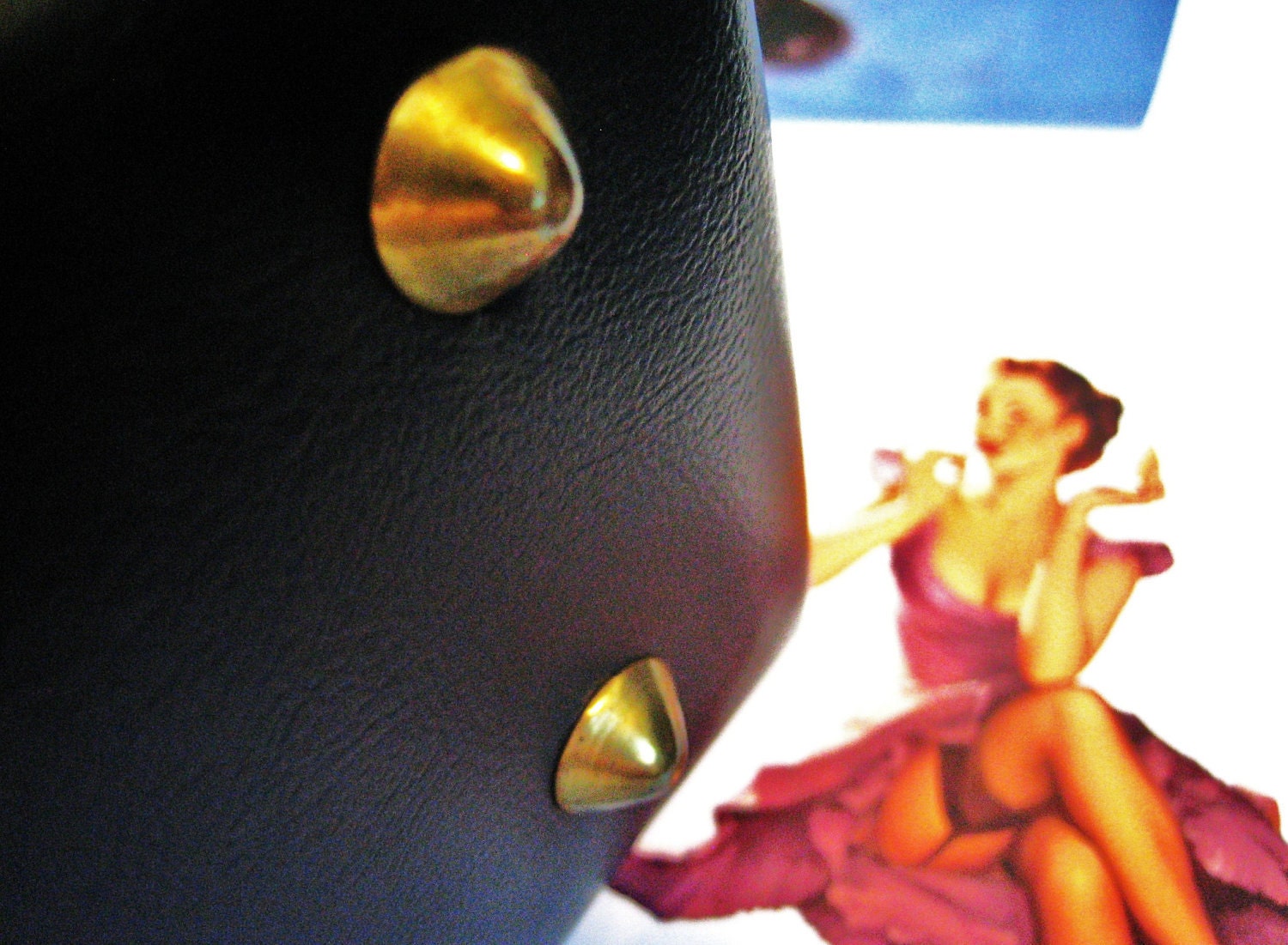 Faux Leather Purse Navy Blue Gold Accents Vintage Pin Up Hello Sailor