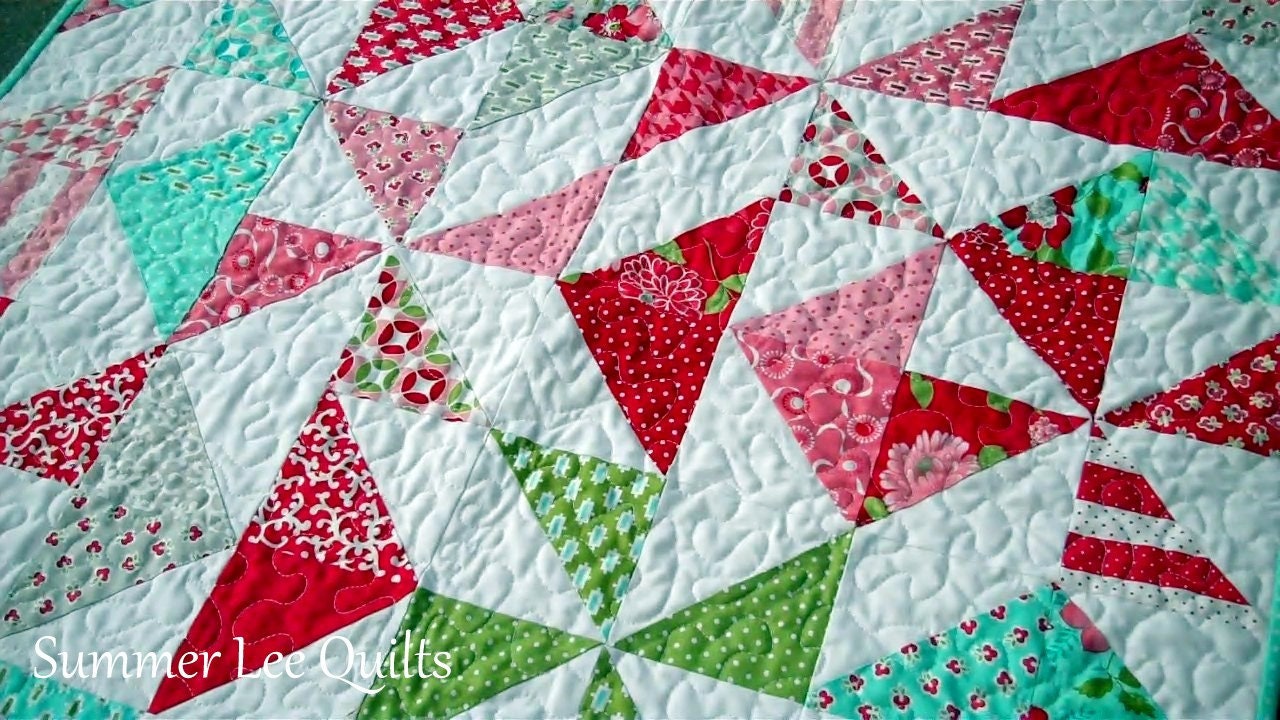 Modern Baby Girl Quilt - Vintage Modern Quilt - Baby Quilt in Red, Pink, Aqua, Green, and Grey - One of a Kind - Ready to Ship