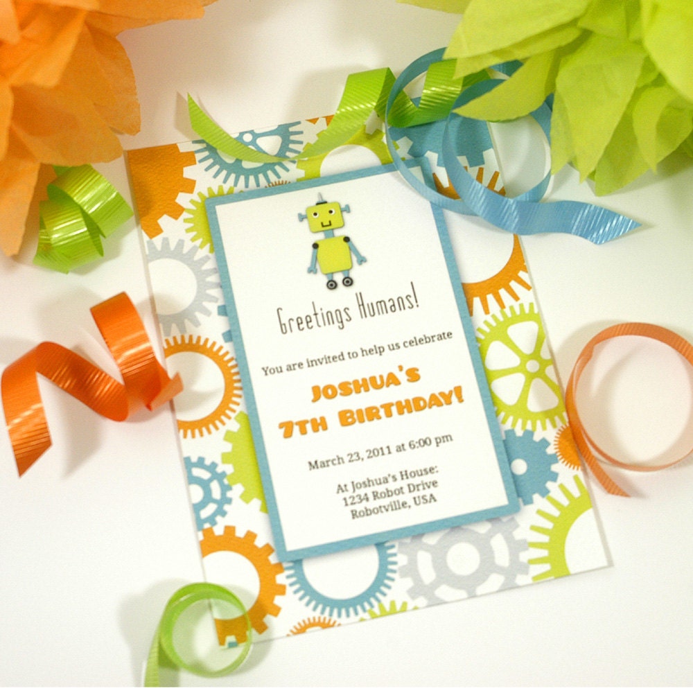 Custom Party Invitation, Retro Robots Theme -- Digital Printable