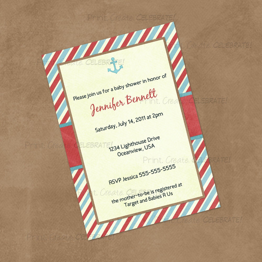 Baby Shower Invitation, Birthday Invite, Nautical Anchor -- Digital Printable