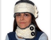 Knit Cowl Cable Neck Warmer White Gray Neckwarmer Warm Scarf Winter Choker Women Scarflette - KC0002 - Aimarro