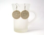 Crocheted Earrings Fabric Jewelry Circles Beige Cotton Rounds Zen Design - CJ0003 - on Etsy by Aimarro