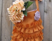 Burlap Tote Bag Orange Ruffled Cottage Chic Bag