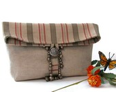Purse Linen Clutch  Foldover Bag  Metallic Beads