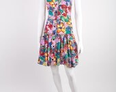 Flower Print Dress, Halter Dress, Summer 1980s Vintage, Multi Color, Bright Color, Collar Dress, Mini Dress, Abstract, Size Small
