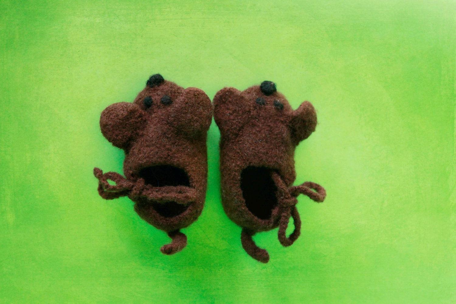 Hand Knit Felted Baby Booties/Slippers Brown Dogs - MEDIUM