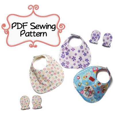 PDF Sewing Pattern - Baby Bib & Mittens