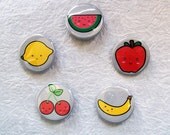 Set of 5 Kawaii 1.25" Fridge Magnets - Cute Foods Fruit Edition