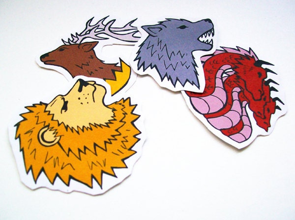 Game of Thrones House Sigils - Lion, Wolf, Stag, Dragon - sticker set