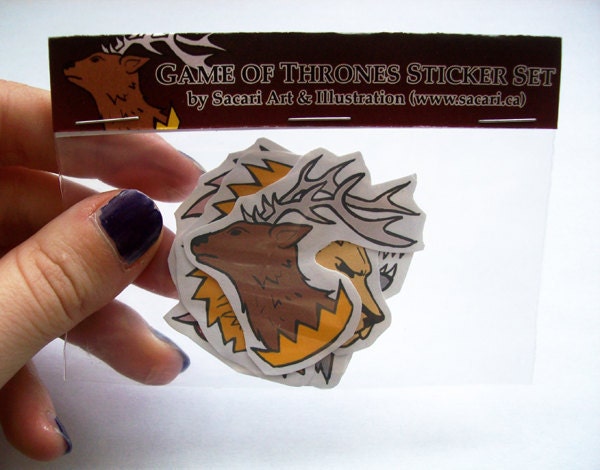 Game of Thrones House Sigils - Lion, Wolf, Stag, Dragon - sticker set