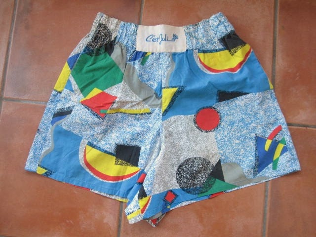 Vintage 80's Elastic Waist Shorts Geometric Shapes by C'est Joli