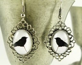 Crow Gothic Earrings - Raven Silhouette Jewelry, Dangle Earrings Silver