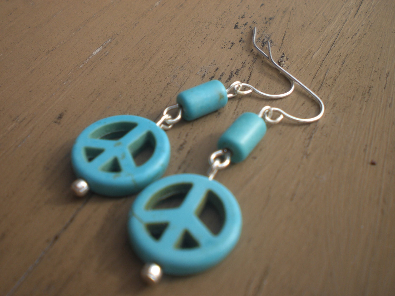 Turquoise Hippie Boho Peace Sign Earrings